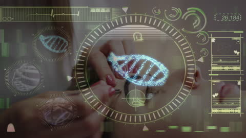 Futuristic Scene with VR and Digital DNA Interface