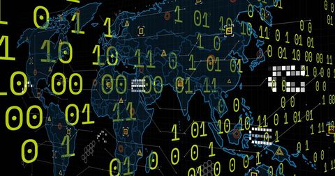 Abstract World Map with Binary Code and Data Visualization - Download Free Stock Images Pikwizard.com