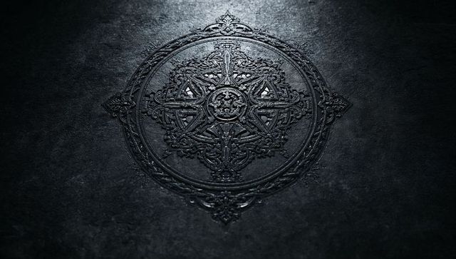 Intricate Embossed Symbol Illuminated in Dark Atmosphere