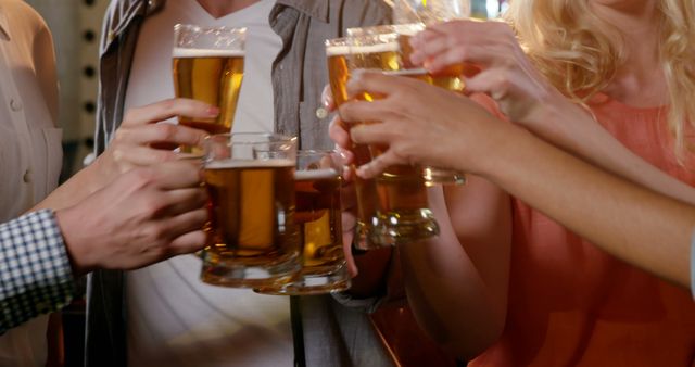 Group of Friends Toasting with Beer Glasses During Celebration - Download Free Stock Images Pikwizard.com