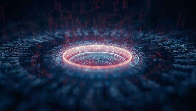 Futuristic Holographic Ring Illuminating Digital Interface