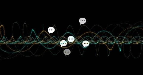 Colorful Waveforms and Communication Icons on Dark Background - Download Free Stock Images Pikwizard.com