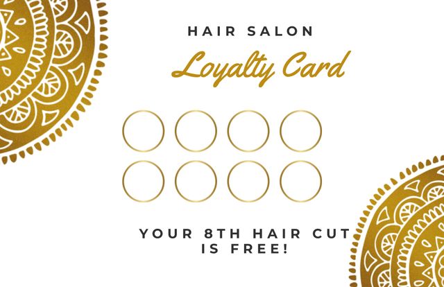 Elegant Hair Salon Loyalty Card with Golden Mandalas - Download Free Stock Templates Pikwizard.com