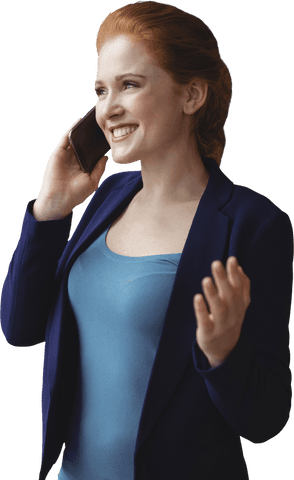 Smiling Businesswoman in Suit Talking on Phone Transparent Background