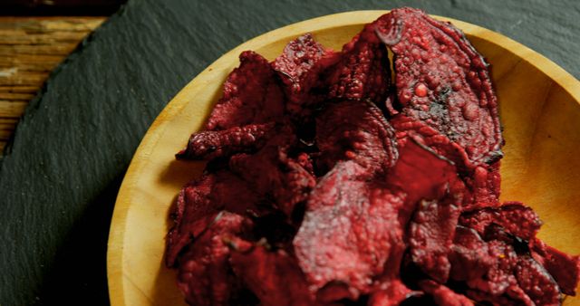 Healthy Beetroot Chips in Wooden Bowl on Slate Background - Download Free Stock Images Pikwizard.com