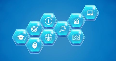 Digital Learning and Education Icons Interface on Blue Background - Download Free Stock Images Pikwizard.com