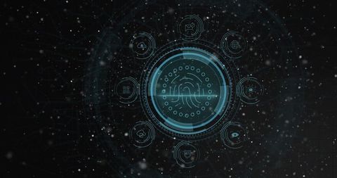 Scanning Circular Fingerprint HUD Projecting Futuristic Biometric Authentication Interface