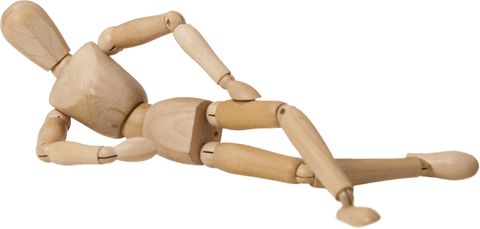 Transparent Wooden Mannequin Reclining on Floor for Artistic Use