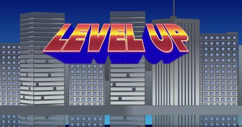 Retro Game Style Level Up Urban Skyline Animation