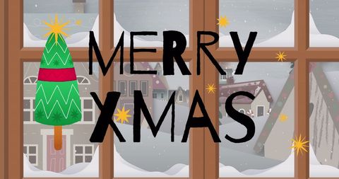 Merry Christmas in Winter Window Scene Graphic