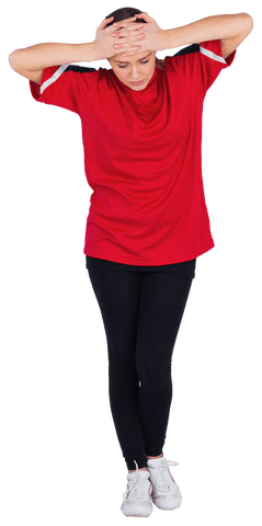 Disappointed Female Football Fan in Red T-shirt Transparent Background