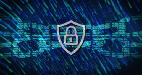 Cybersecurity Concept with Padlock over Digital Data Network
