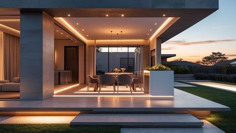 Modern outdoor terrace with led lighting and planter