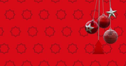 Festive Christmas Baubles with Red Background Pattern