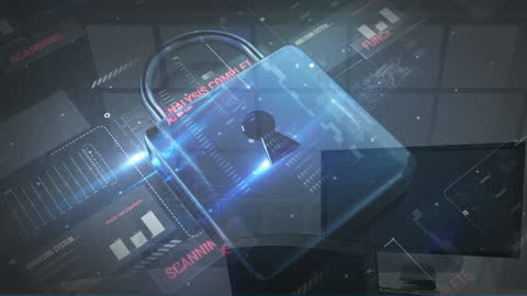 Digital Security Concept with Animated Padlock and Data Graphics