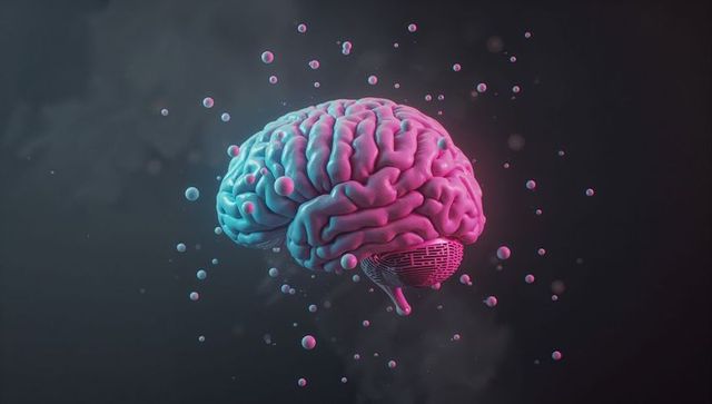 Futuristic 3D Brain with Glowing Spheres in Digital Space