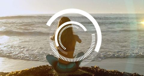 Peaceful Coastal Meditation with Futuristic Overlay
