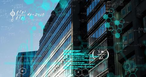 Abstract Data Processing with Chemical Formulas on Buildings - Download Free Stock Images Pikwizard.com