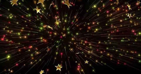 Radiating Gold Stars and Multicolored Particles in Vibrant Space