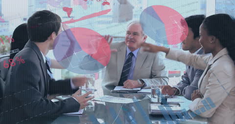 Diverse Team Celebrating Success with Digital Infographics