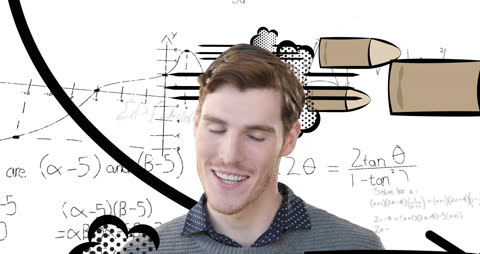 Animated Caucasian Businessman on Math Symbol Background