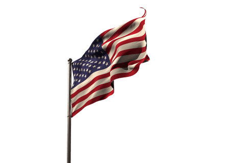Transparent Waving American Flag on Metal Pole Isolated on Background