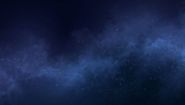 Nebulous Galactic Band Showing Teal Star Nodes and Constellation Lines in Deep Blue Space