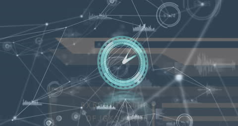 Futuristic Digital Clock Overlay on Technology Network Connections
