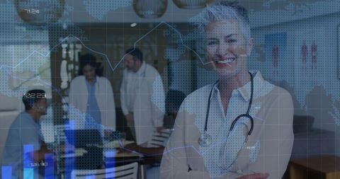 Leader Doctor Overseeing Healthcare Team with Data Analytics Overlay