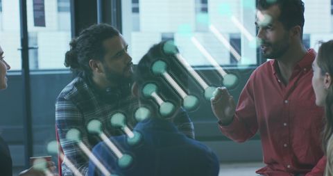 Diverse professionals engaging in dna technology discussion