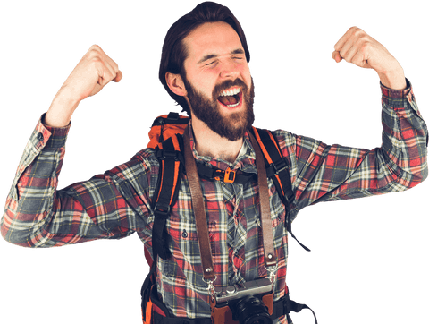 excited adventurer celebrating with raised arms transparent - Download Free Stock Videos Pikwizard.com