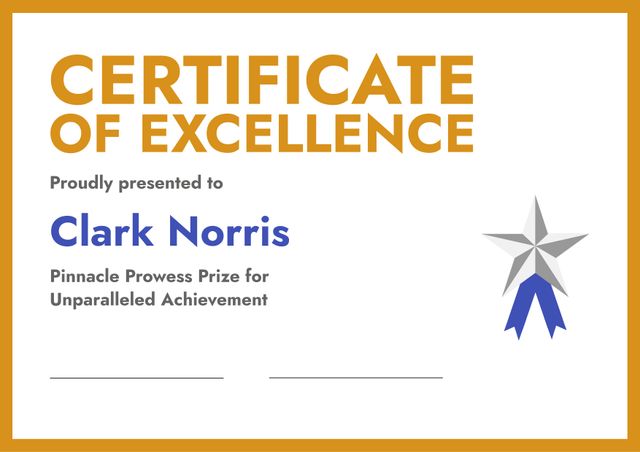 Elegant Certificate of Excellence with Gold Border and Star Ribbon - Download Free Stock Templates Pikwizard.com