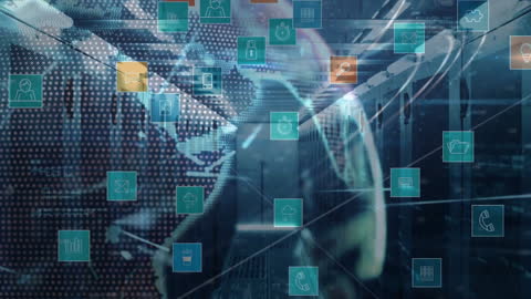 Digital Transformation in Modern Office Environment with Technology Icons