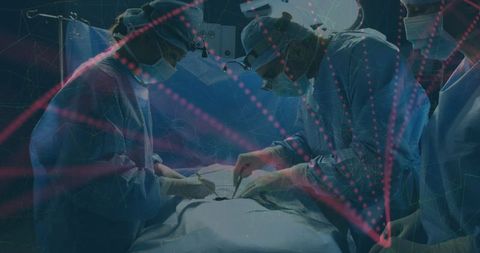 Surgical Team in Operation with DNA Overlay Highlighting Medical Science