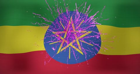 Fireworks Celebrating on Ethiopian Flag Background