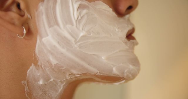 Close-Up of Person Applying Shaving Cream to Face - Download Free Stock Images Pikwizard.com