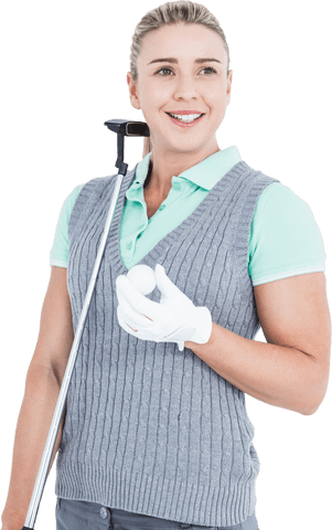 Blonde Woman Smiling Holding Golf Ball Transparent Background