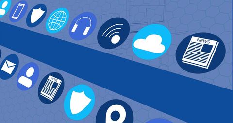 Digital Icons on Blue Hexagon Background with Data Processing Concept - Download Free Stock Images Pikwizard.com