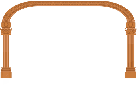 Ornate arch with unadorned fluted columns and leaf motifs transparent background