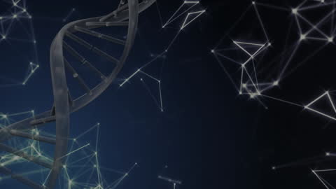 Futuristic DNA Helix with Digital Connections Overlay