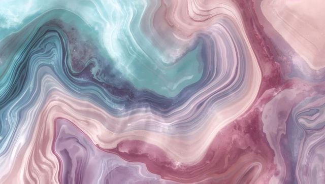 Flowing marble abstract background in teal and rose with layered translucent veining