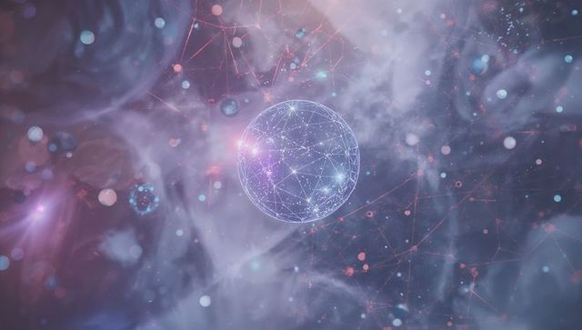Glowing connections sphere in abstract digital cosmos
