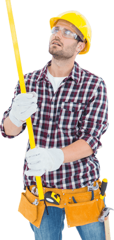 repairman holding level with tool belt on transparent background - Download Free Stock Videos Pikwizard.com