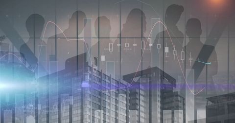 Businesspeople and Data Overlay on Urban Skyline - Download Free Stock Images Pikwizard.com