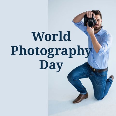 world photography day celebration with man taking a photo - Download Free Stock Templates Pikwizard.com