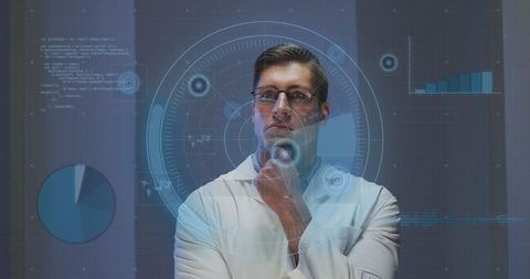 Caucasian Man Analyzing High-Tech Digital Interface World - Download Free Stock Images Pikwizard.com