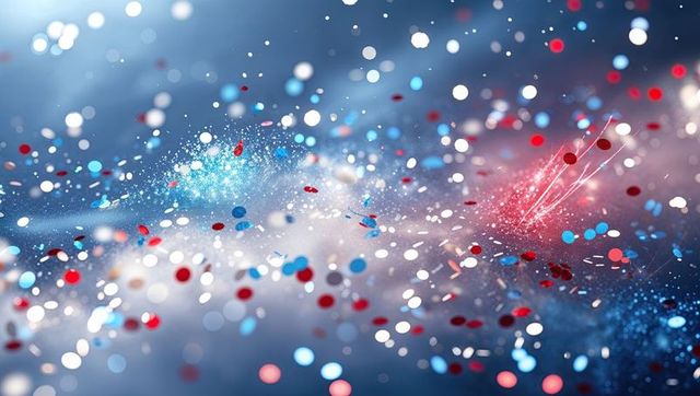 Vibrant confetti on dynamic background with light streaks