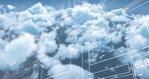 Digital Data Overlay on Cloudy Sky