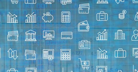 Digital Icons Overlay on Abstract Business Data Background - Download Free Stock Images Pikwizard.com
