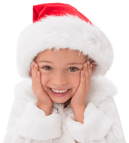Cheerful Young Girl Wearing Santa Hat on Transparent Background